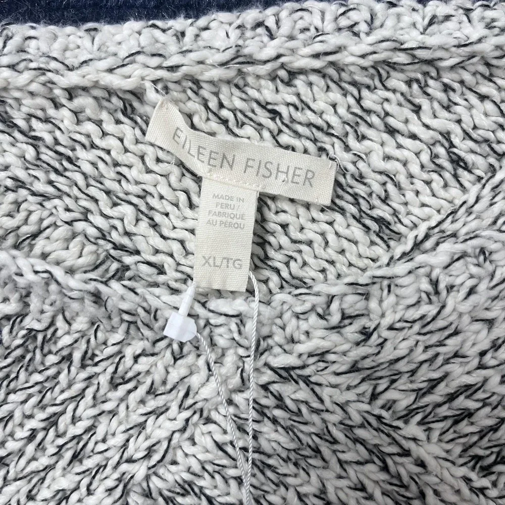 Eileen Fisher Sweater Womens‎ XL Black White Marled Round Neck Diamond Knit Boxy